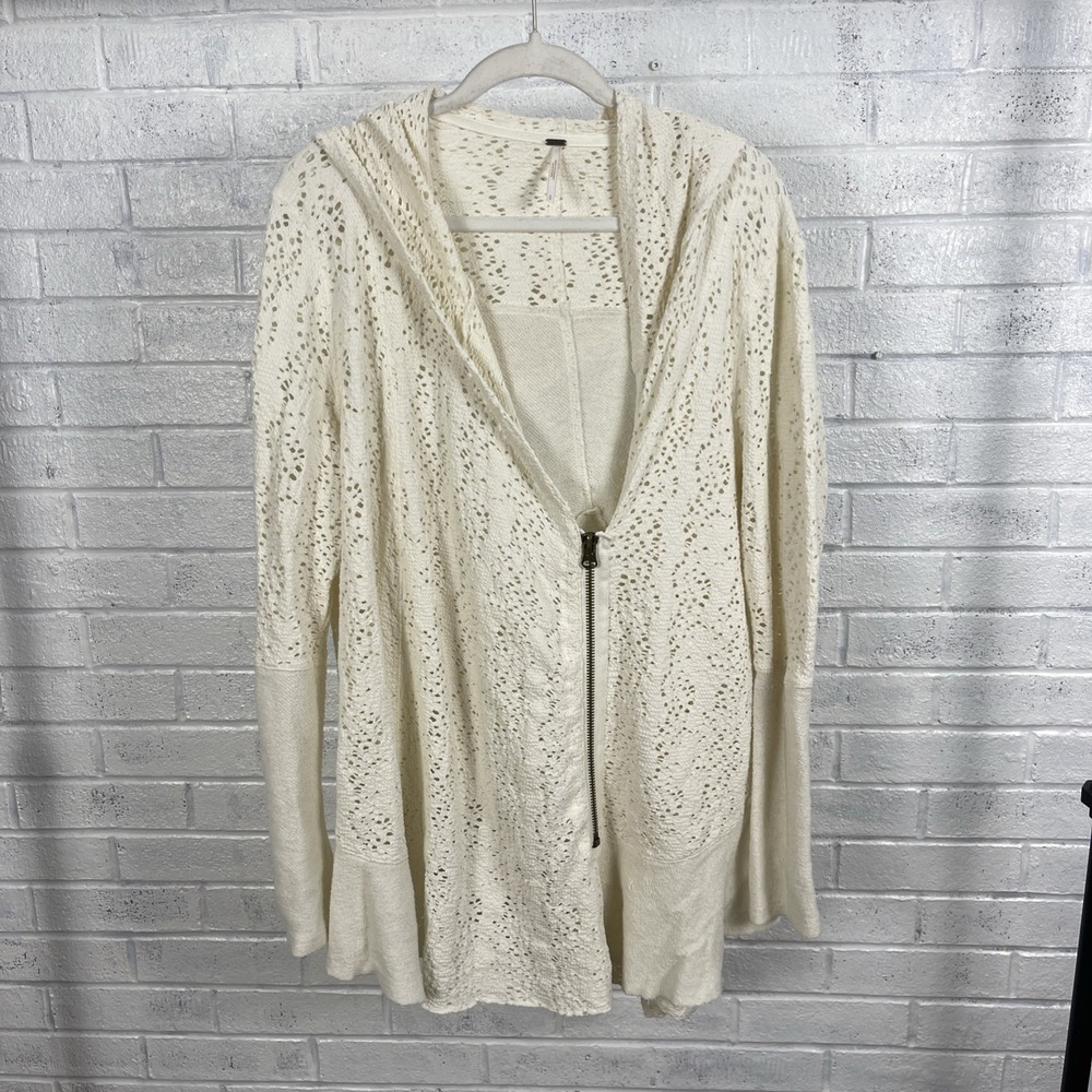 Free People‎ Doily Cardigan Ivory Womens S Crochet Open Knit Oversized Boho
